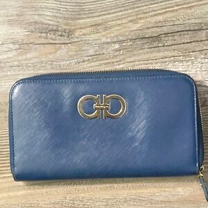 EUC Salvatore Ferragamo Blue Leather Wallet